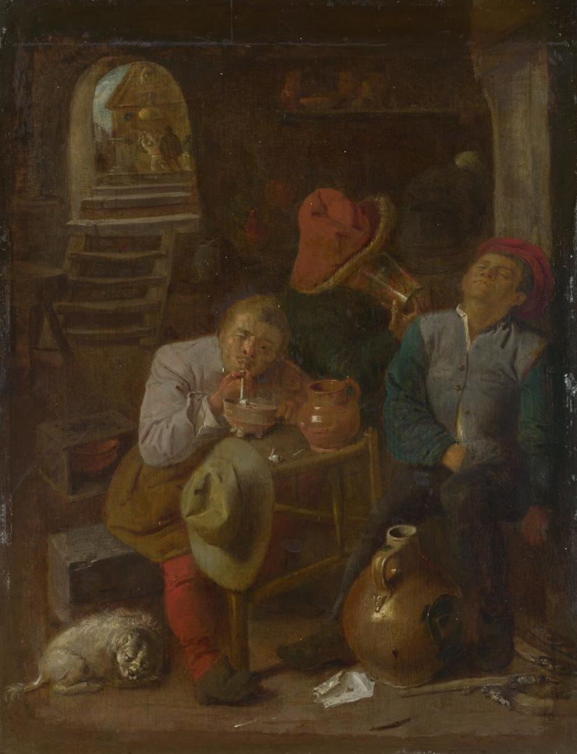Four Peasants in a Cellar by Style of Adriaen Brouwer