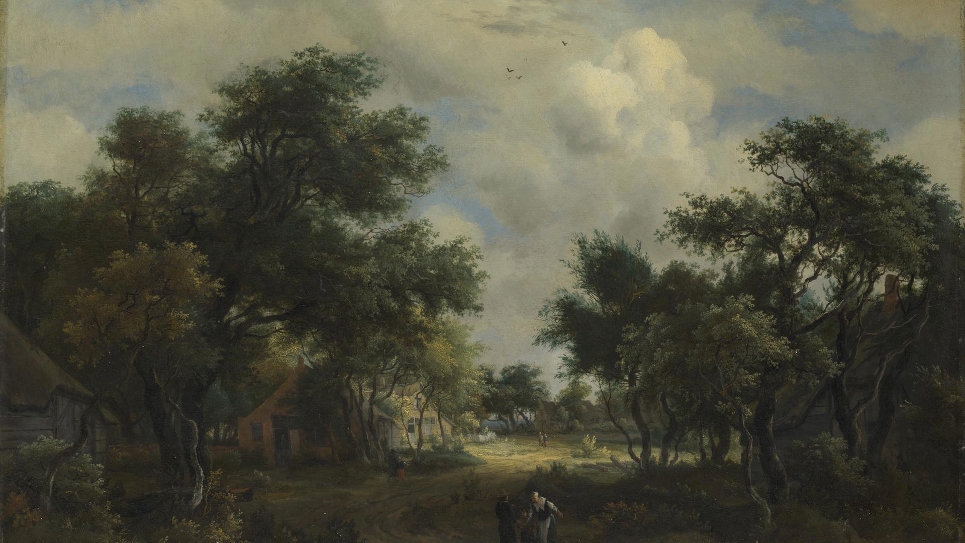A Road winding past Cottages by Meindert Hobbema