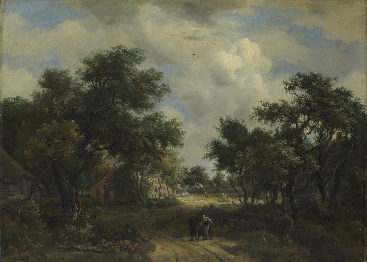 A Road winding past Cottages by Meindert Hobbema