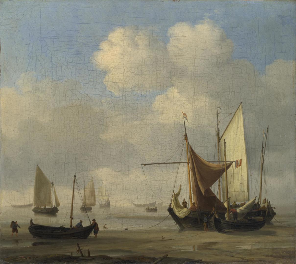 Small Dutch Vessels Aground at Low Water in a Calm by Willem van de Velde