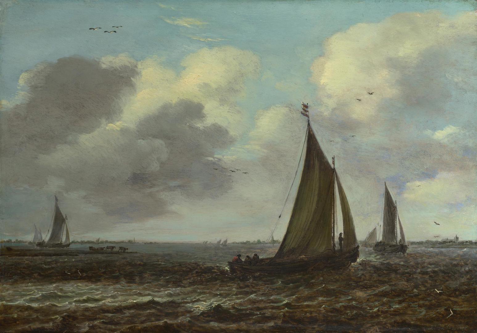 Sailing Vessels on a River in a Breeze by Imitator of Jan van Goyen