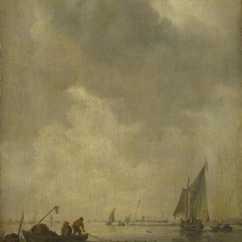 A River Scene, with Fishermen laying a Net