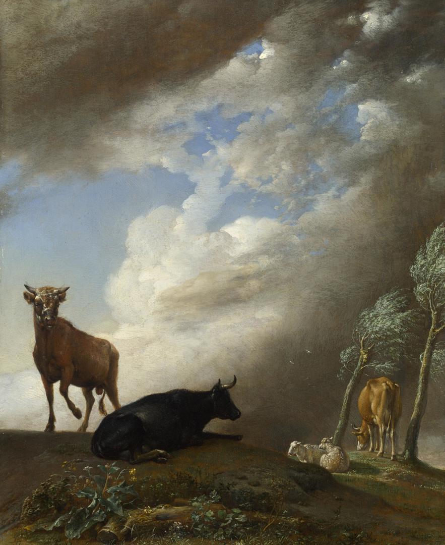 Cattle and Sheep in a Stormy Landscape by Paulus Potter
