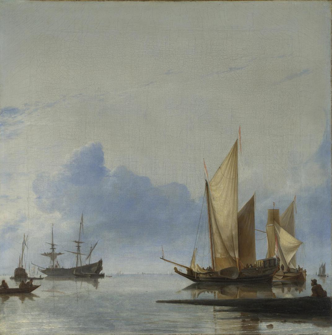 A Dutch Yacht and Other Vessels Becalmed near the Shore by Hendrick Dubbels
