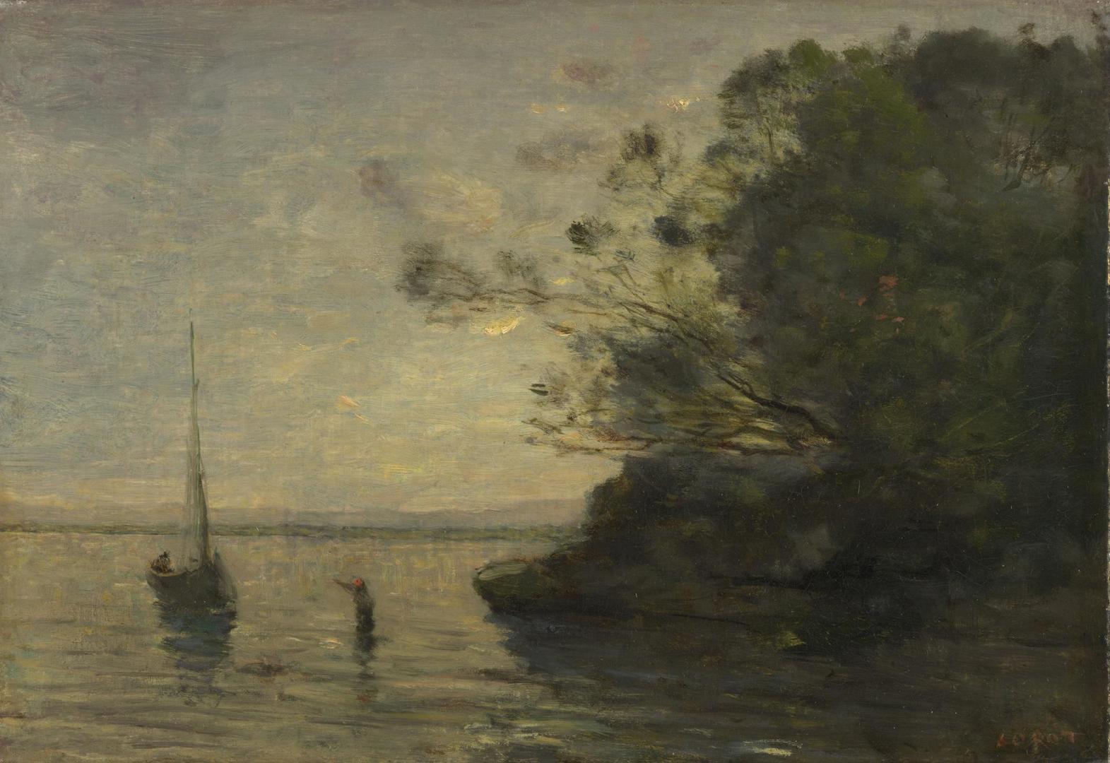 Evening on the Lake by Jean-Baptiste-Camille Corot