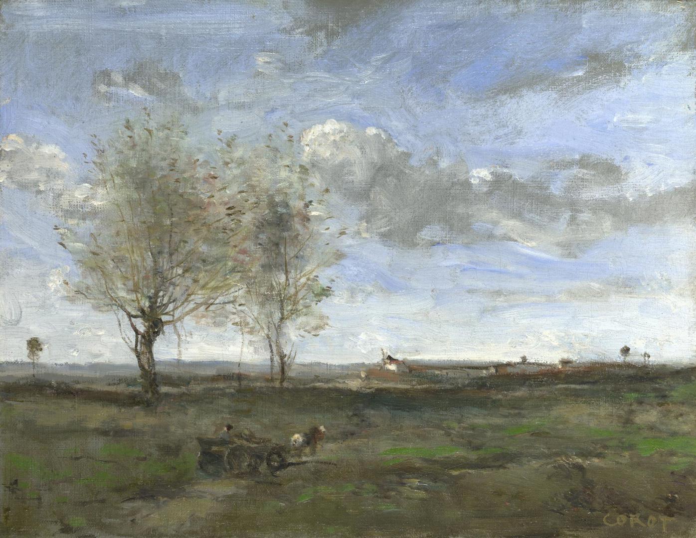 A Wagon in the Plains of Artois by Jean-Baptiste-Camille Corot
