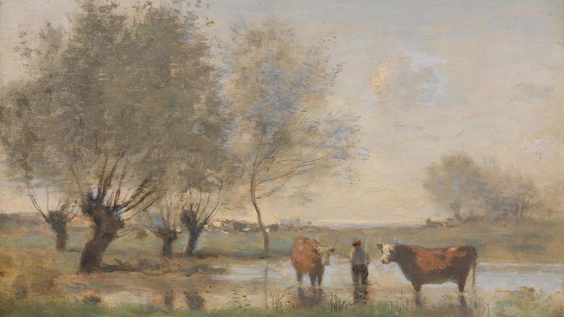 Cows in a Marshy Landscape by Jean-Baptiste-Camille Corot