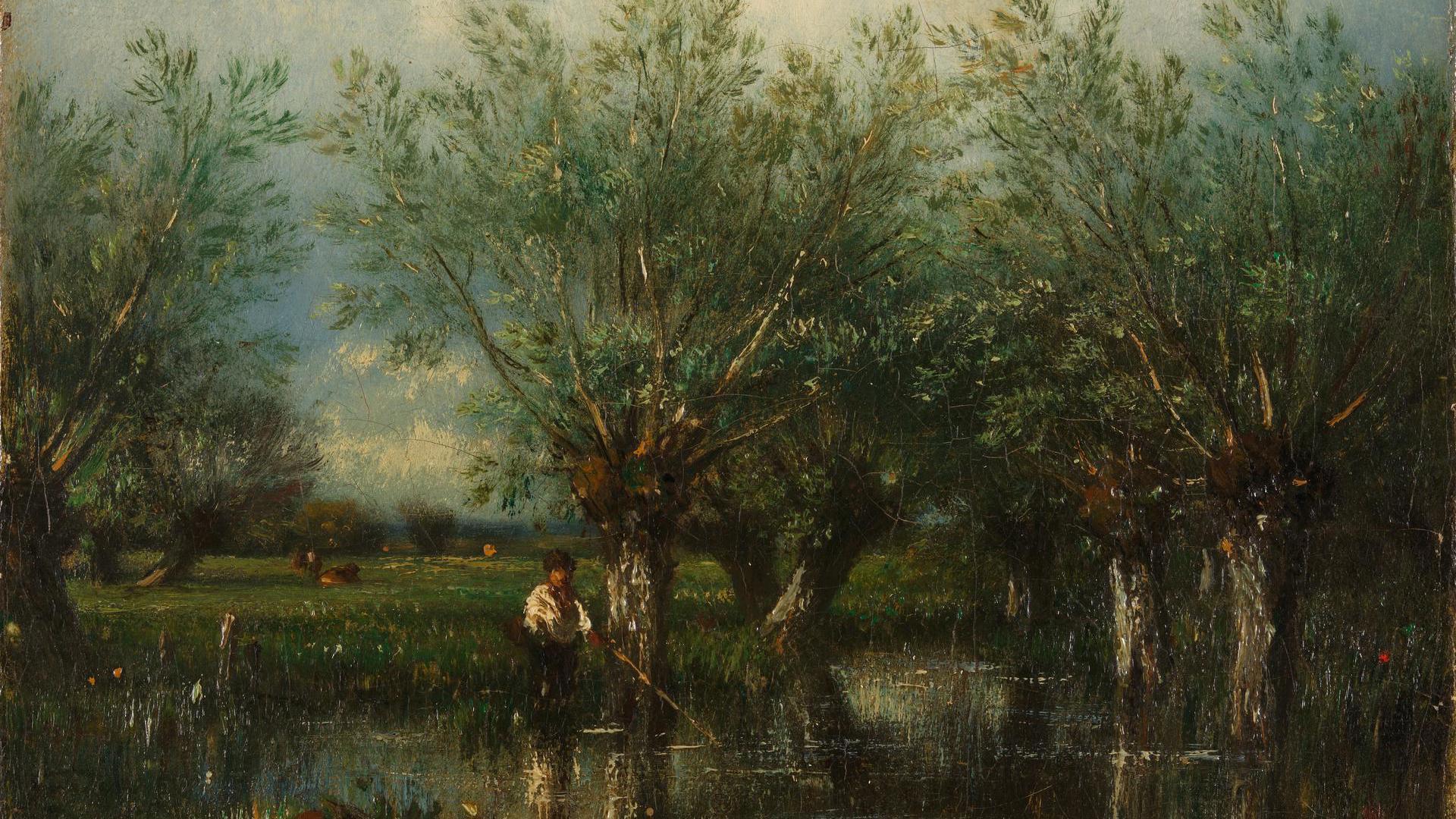 Willows, with a Man Fishing by Jules-Louis Dupré