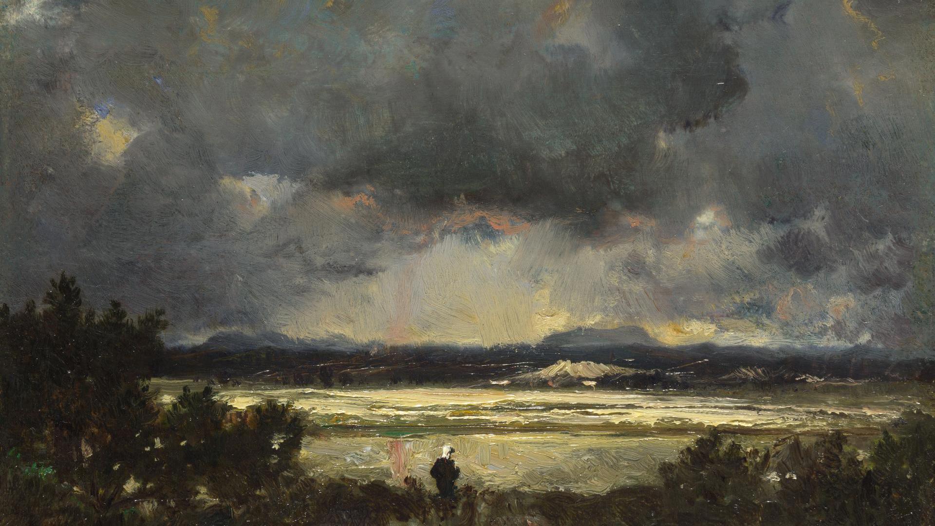 Landscape with Stormy Sunset by Théodore Rousseau