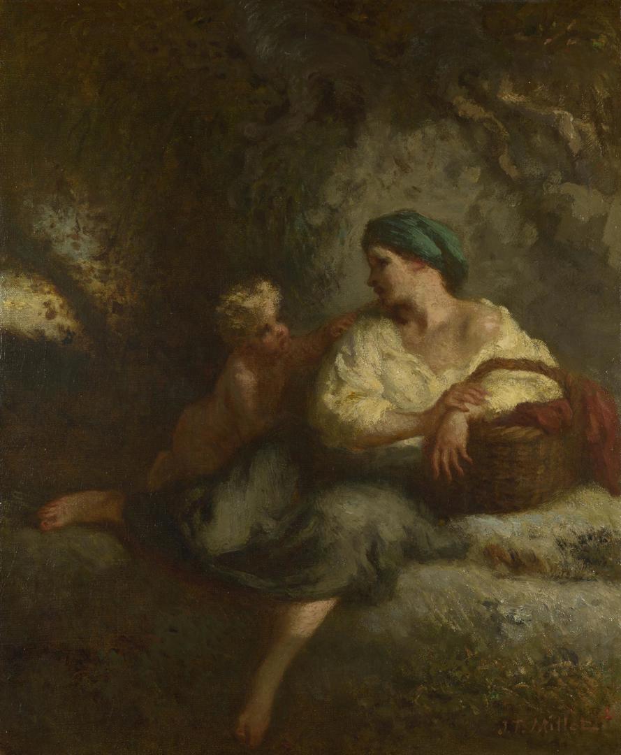 Woman and Child in a Landscape by Jean-François Millet