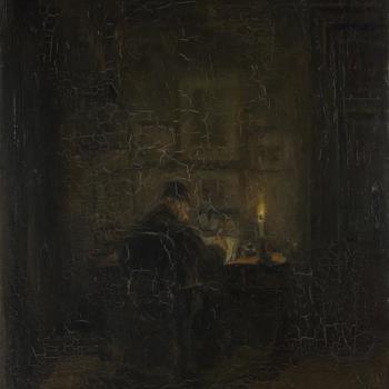 An Old Man writing by Candlelight