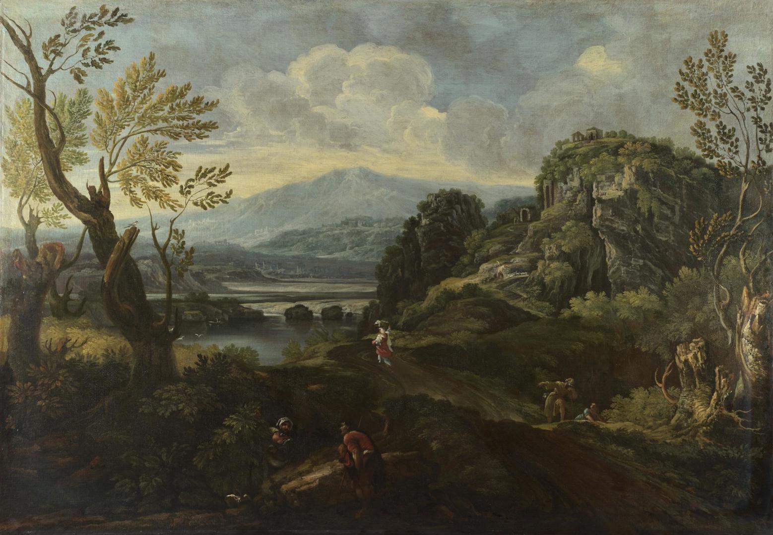 Landscape with Figures by Probably by Crescenzio Onofri