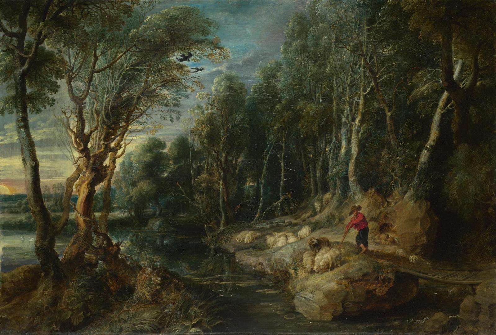 A Shepherd with his Flock in a Woody Landscape by Peter Paul Rubens