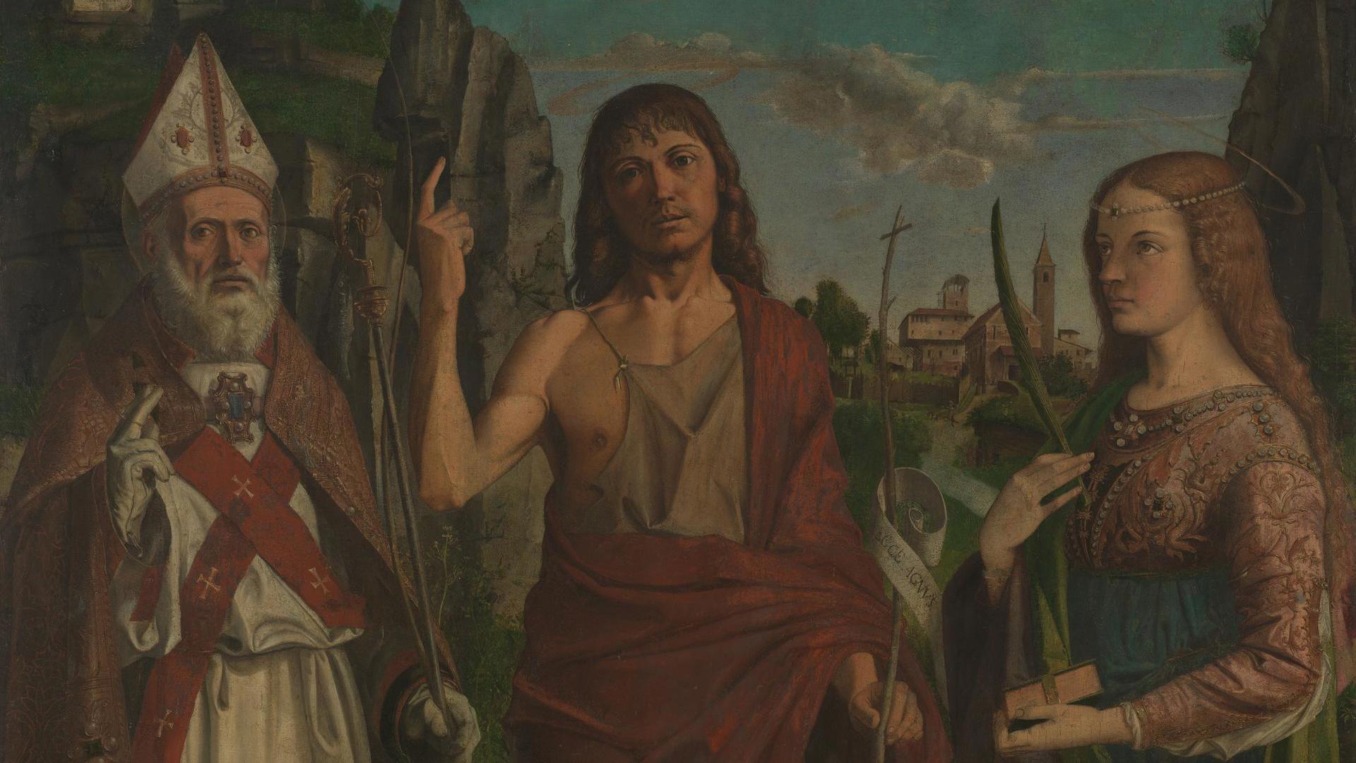 Saint Zeno, Saint John the Baptist and a Female Martyr by Bartolomeo Montagna