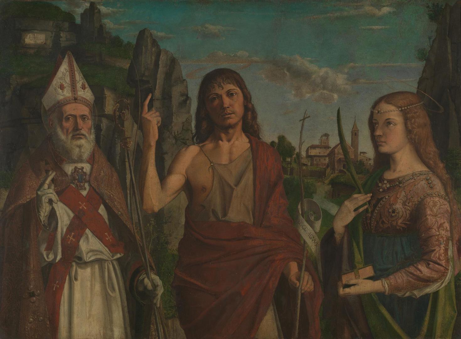 Saint Zeno, Saint John the Baptist and a Female Martyr by Bartolomeo Montagna