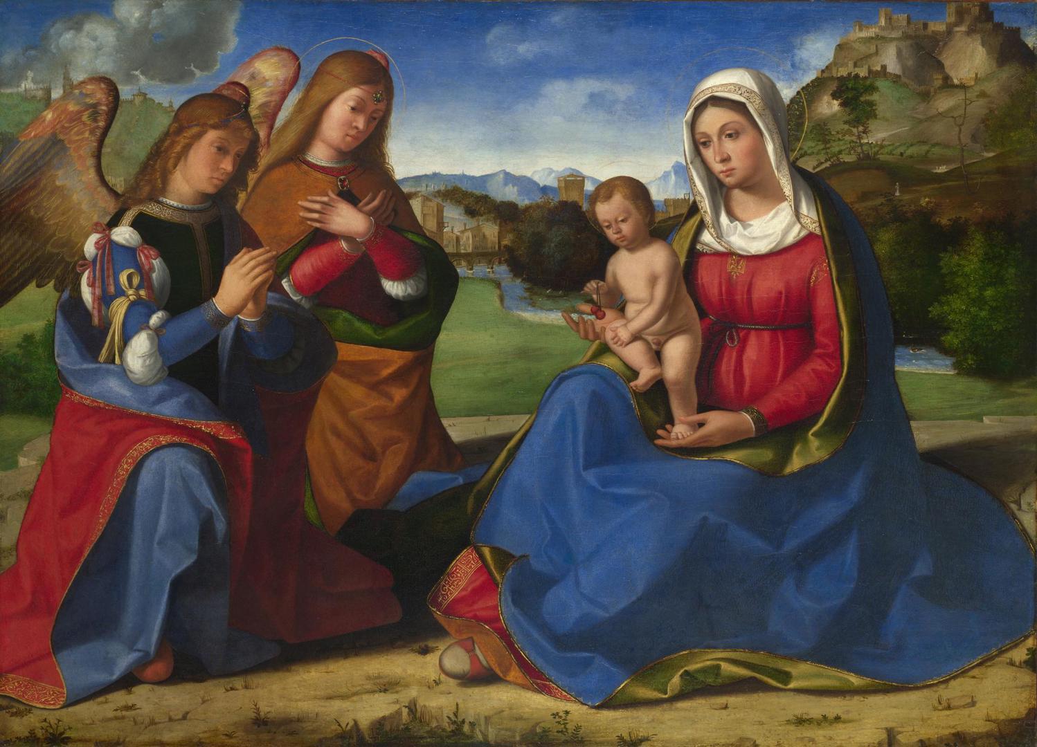 The Virgin and Child adored by Two Angels by Andrea Previtali