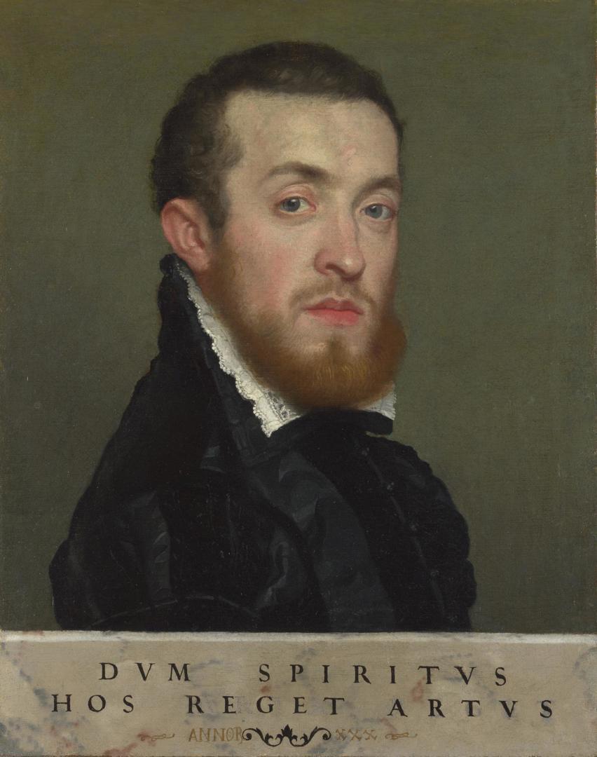 Bust Portrait of a Young Man with an Inscription by Giovanni Battista Moroni