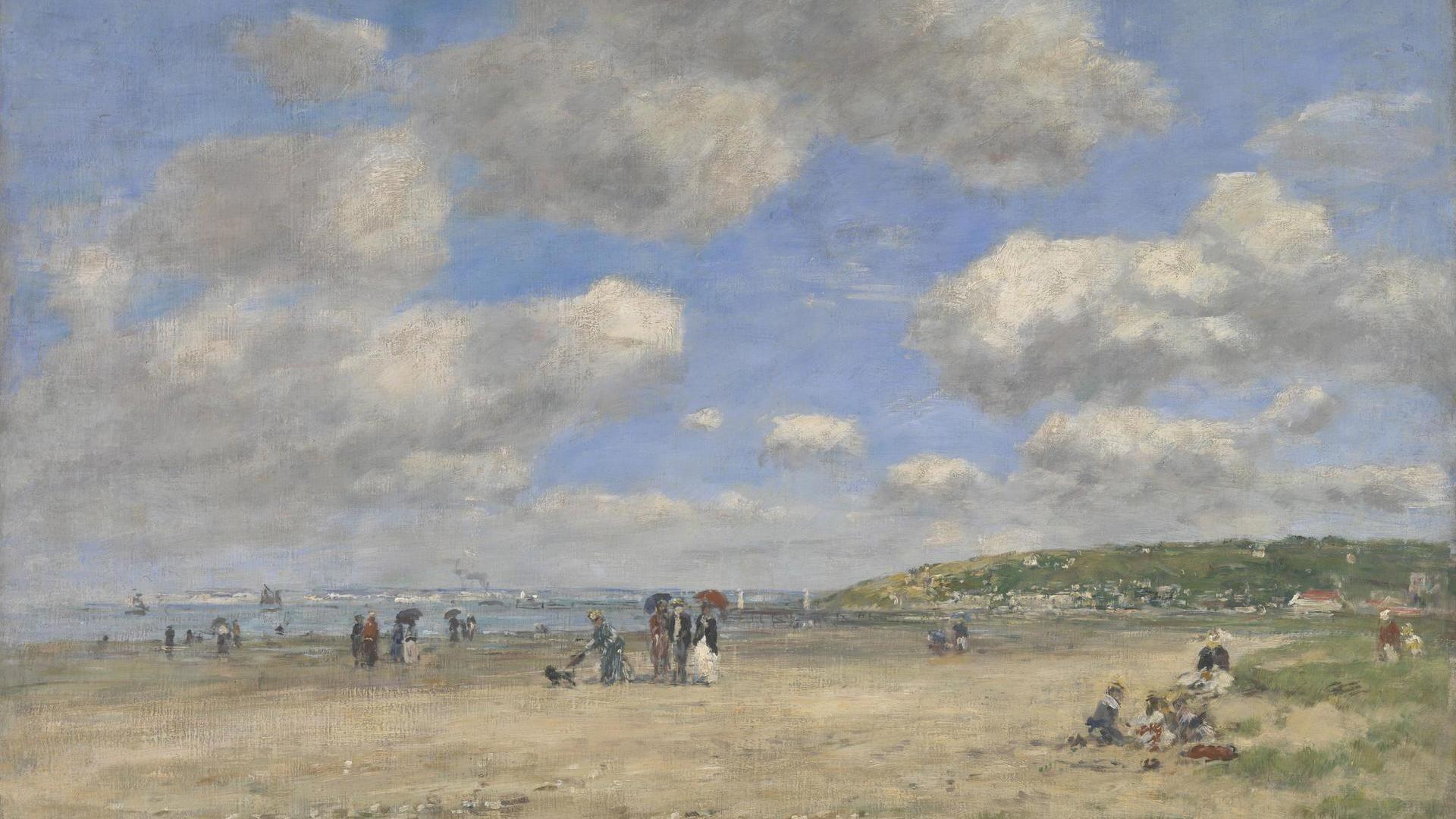 The Beach at Tourgéville-les-Sablons by Eugène Boudin