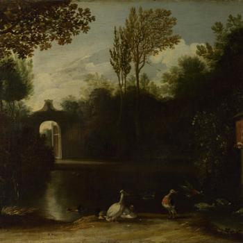 A Garden Scene with Waterfowl