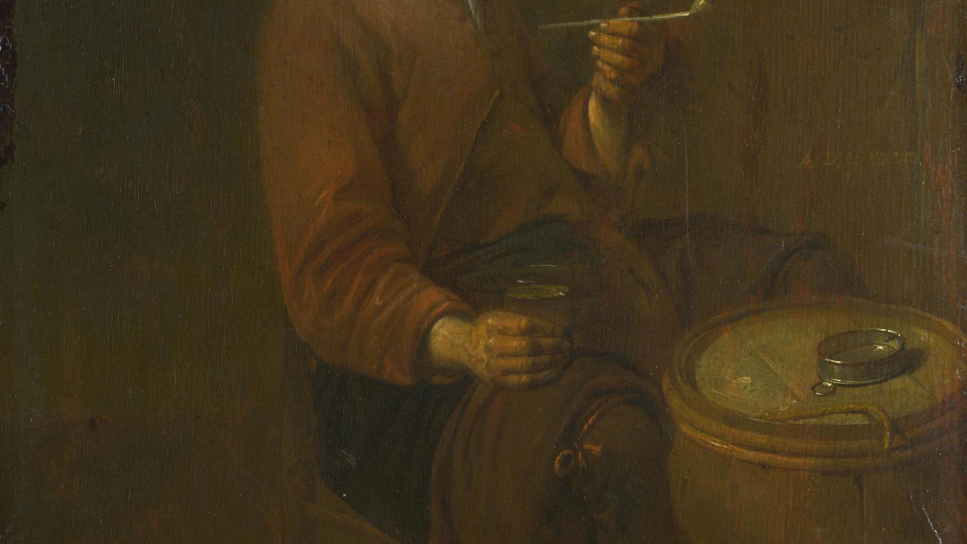 A Peasant seated smoking by Arent (?) Diepraem