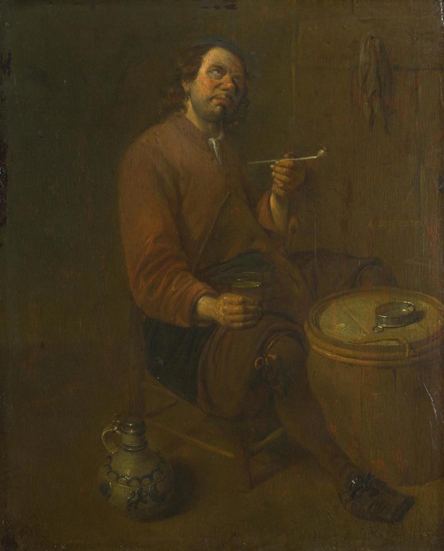 A Peasant seated smoking by Arent (?) Diepraem