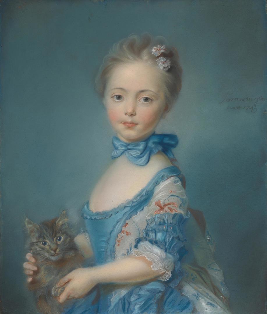 A Girl with a Kitten by Probably by Jean-Baptiste Perronneau