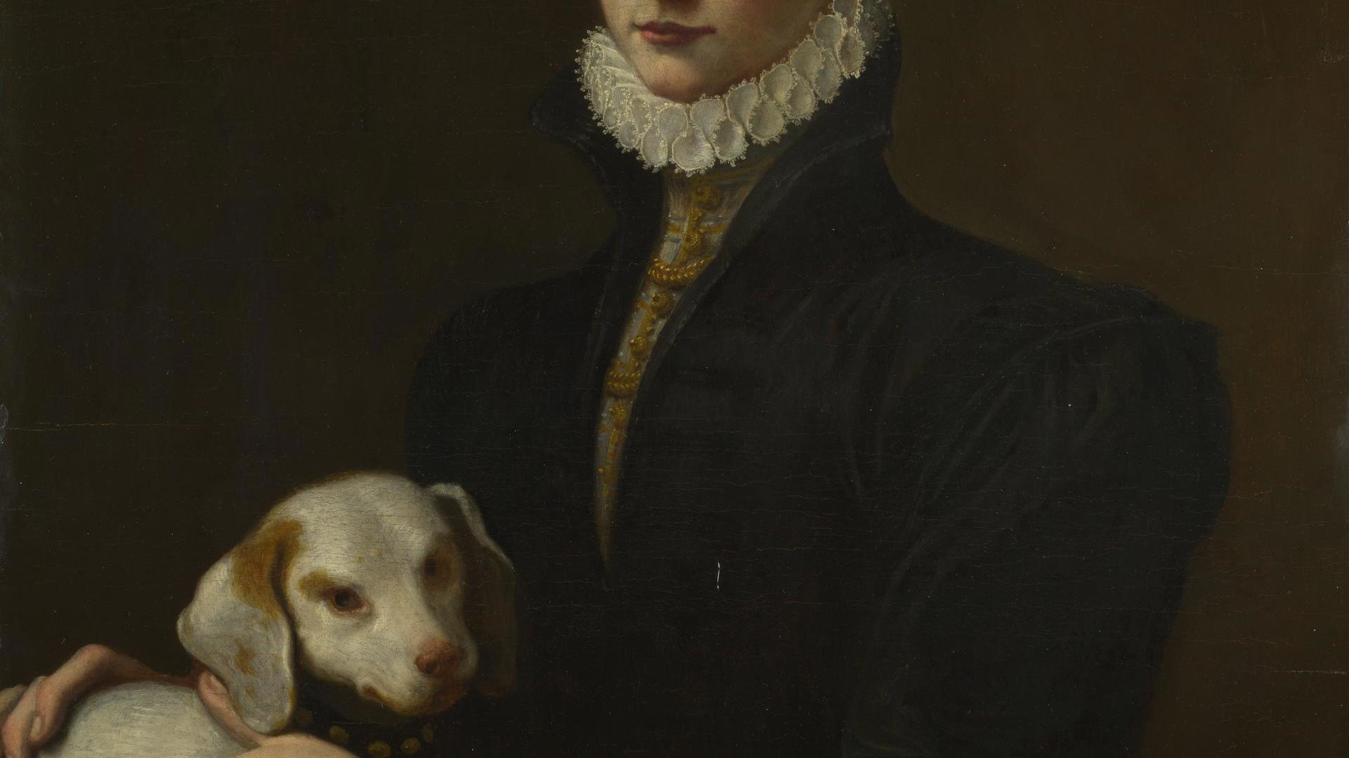 Portrait of a Lady with a Dog by Italian