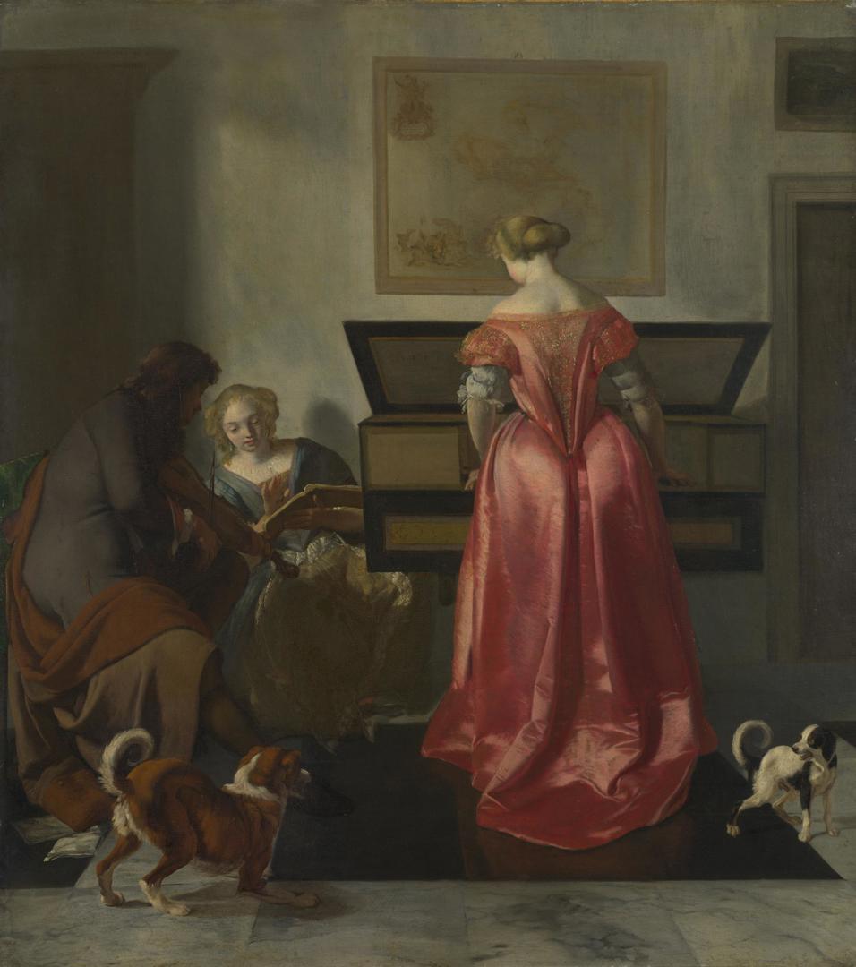Two Women and a Man making Music by Jacob Ochtervelt
