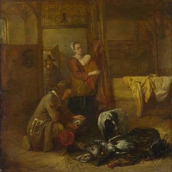 A Man with Dead Birds, and Other Figures, in a Stable