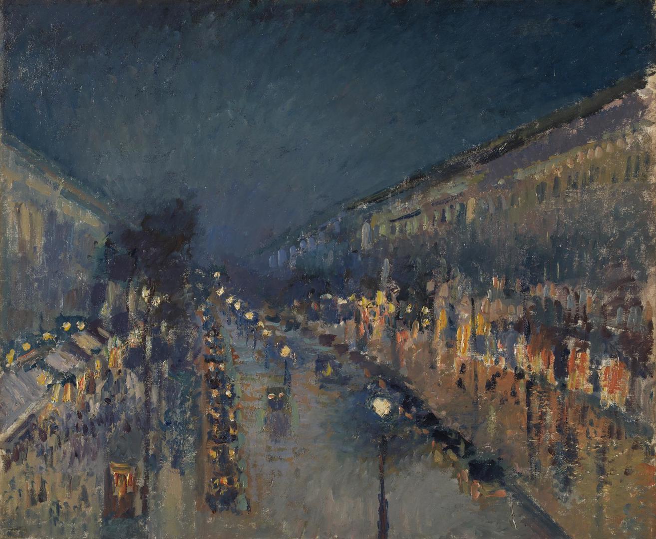 The Boulevard Montmartre at Night by Camille Pissarro