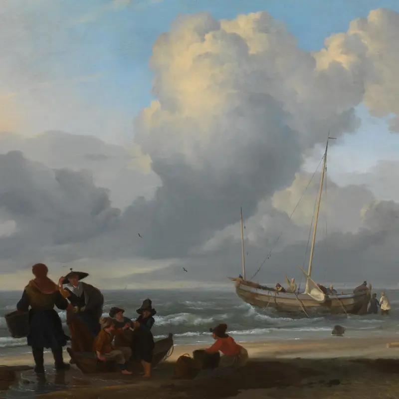 A Beach Scene with Fishermen