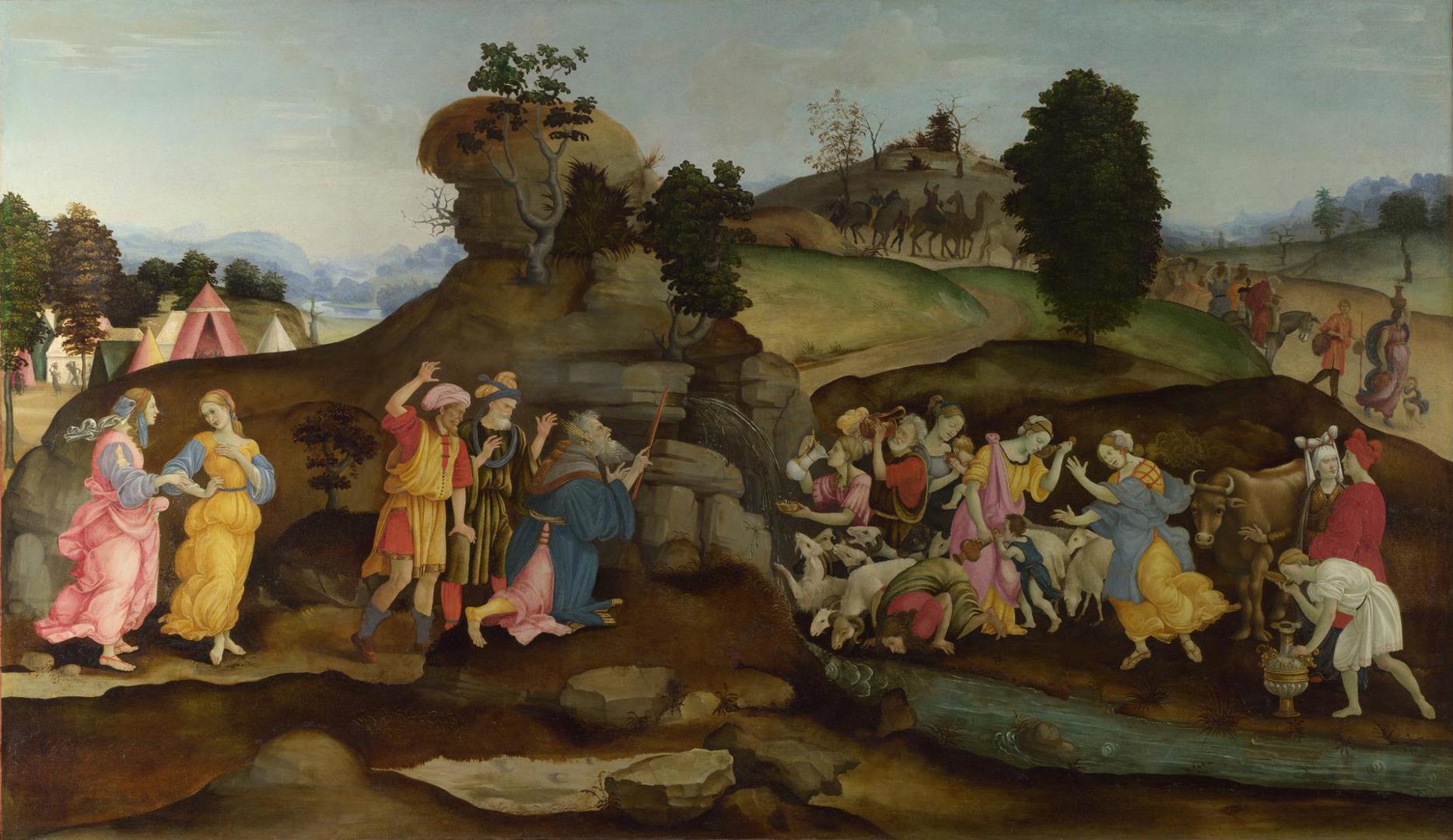 Moses brings forth Water out of the Rock by Follower of Filippino Lippi