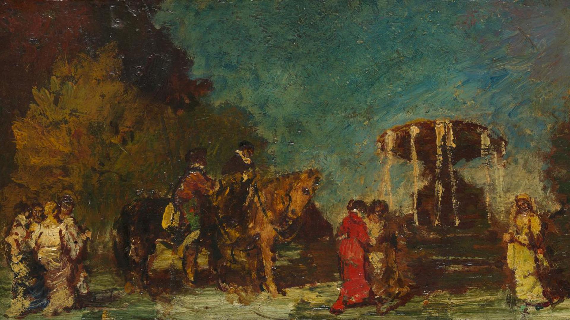 Fountain in a Park by Adolphe Monticelli