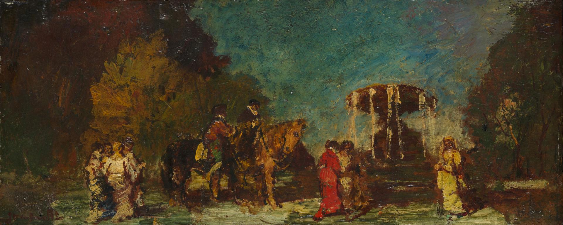 Fountain in a Park by Adolphe Monticelli