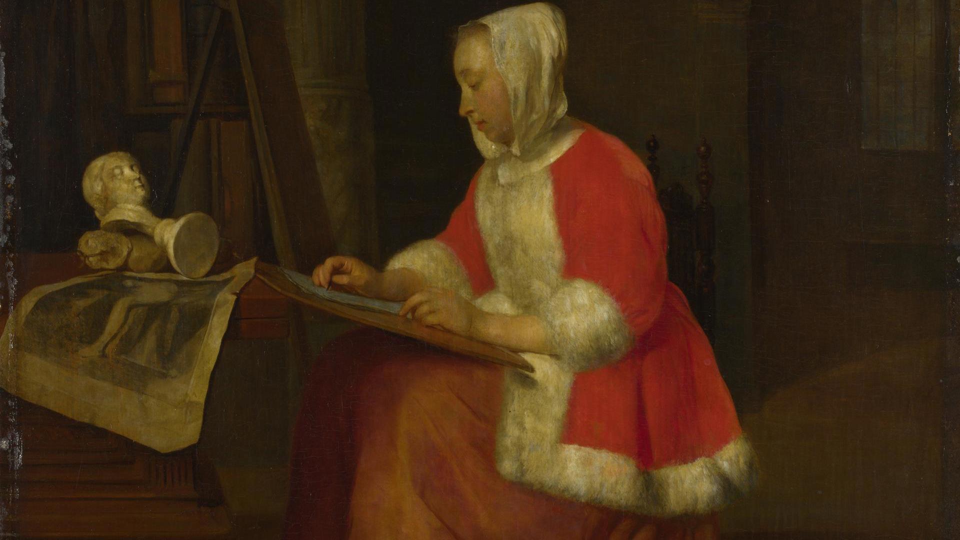 A Young Woman seated drawing by Gabriel Metsu