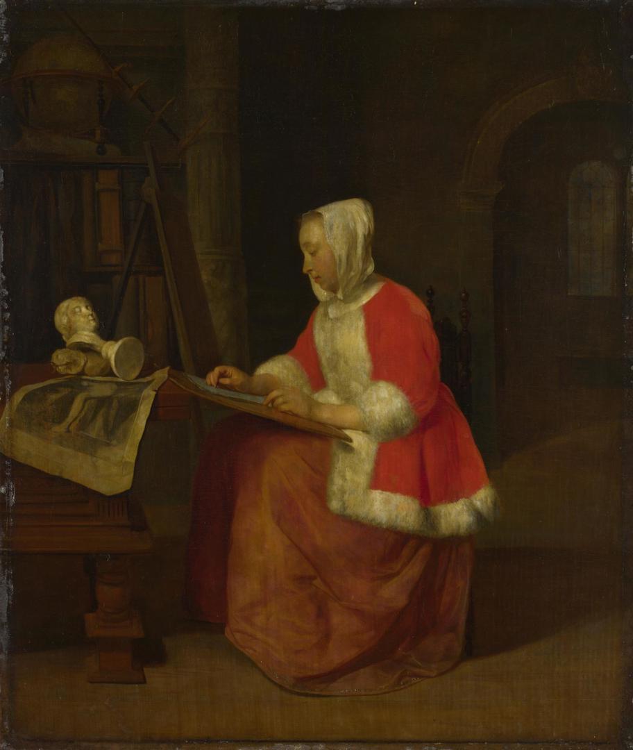 A Young Woman seated drawing by Gabriel Metsu