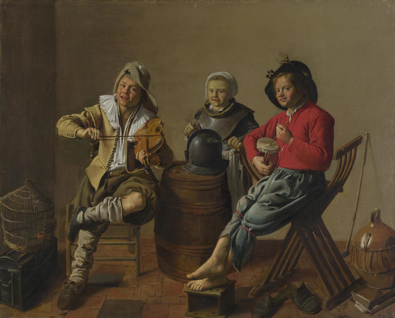 Two Boys and a Girl making Music by Jan Miense Molenaer
