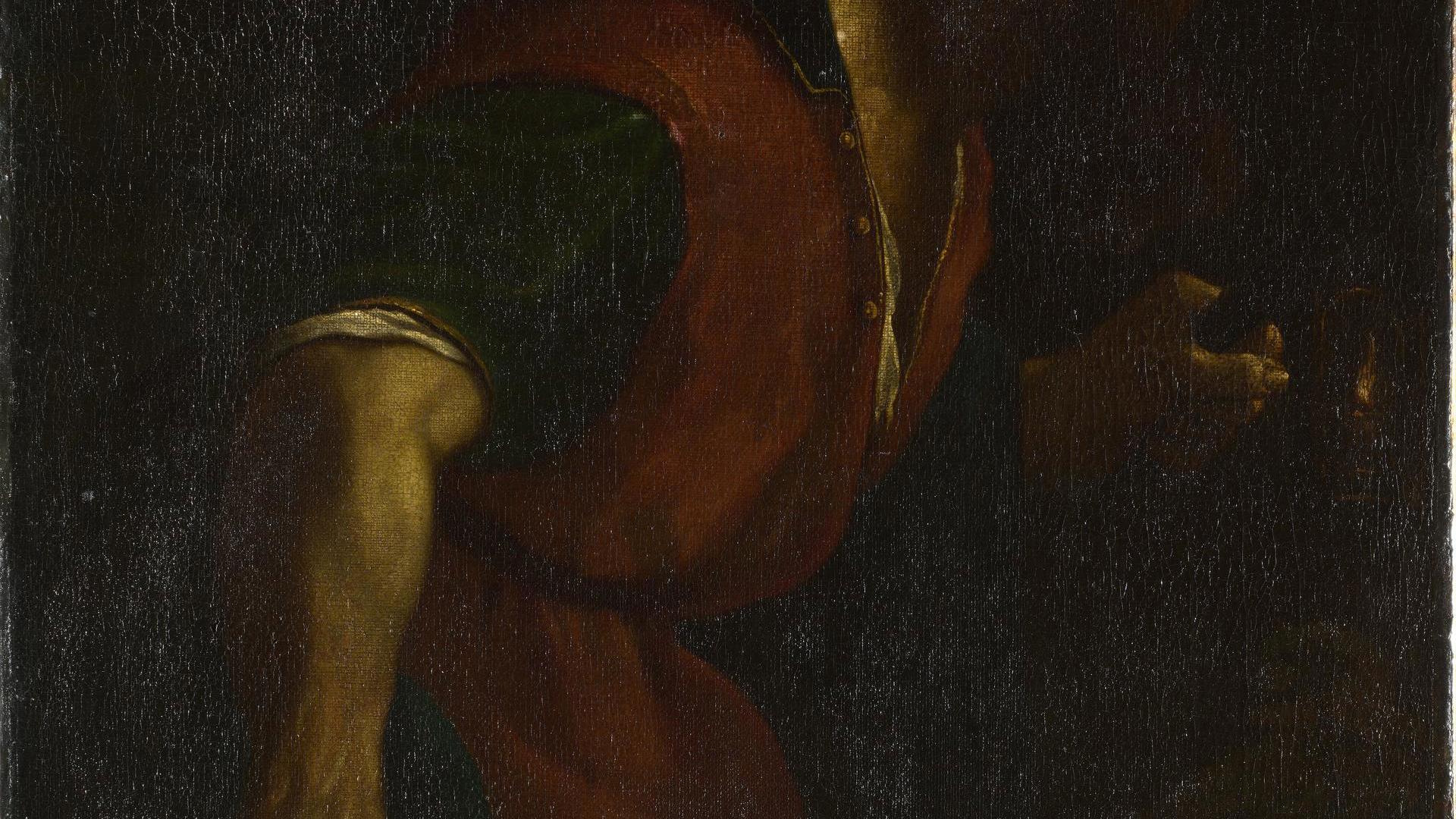 A Bearded Man holding a Lamp by After Guercino