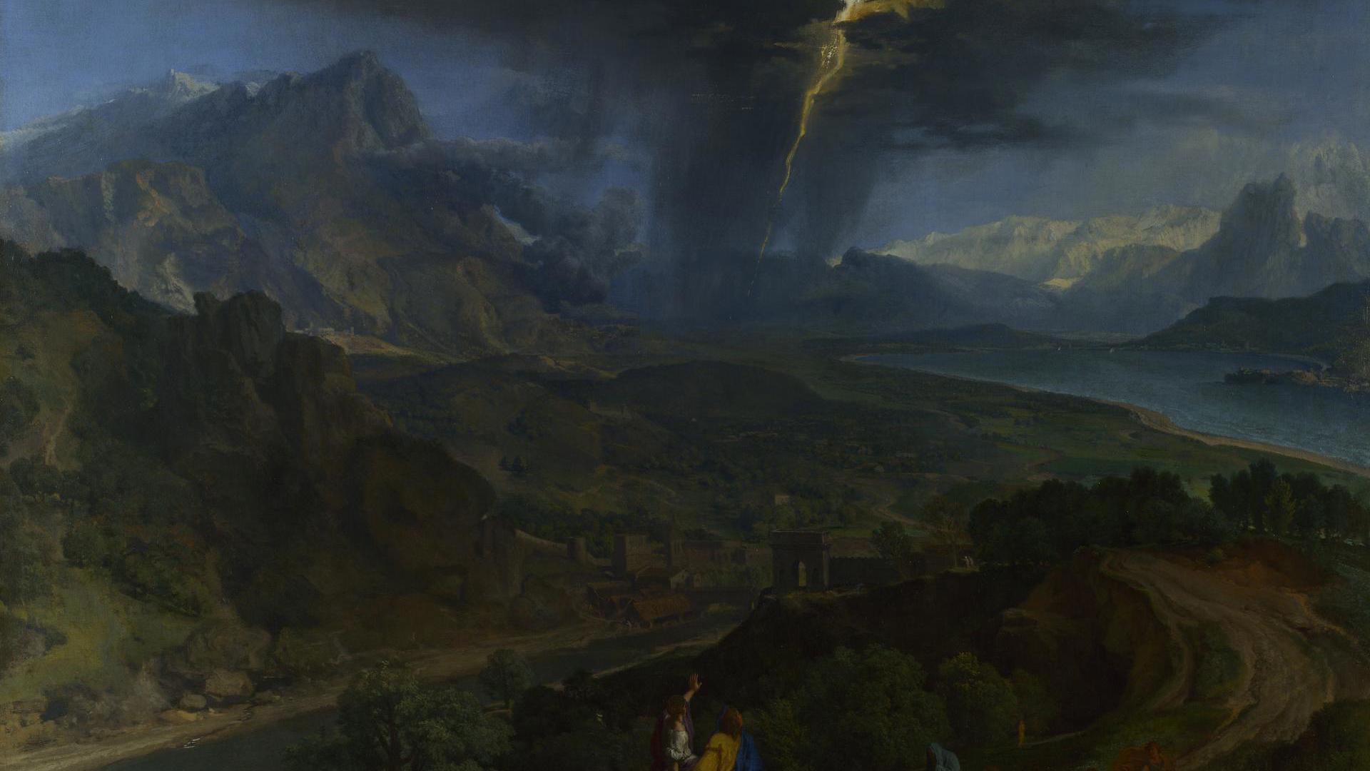 Mountain Landscape with Lightning by Francisque Millet