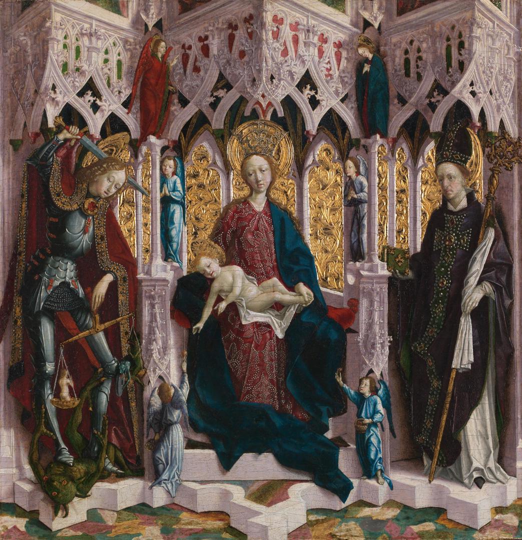 The Virgin and Child Enthroned with Angels and Saints by Probably by Michael Pacher