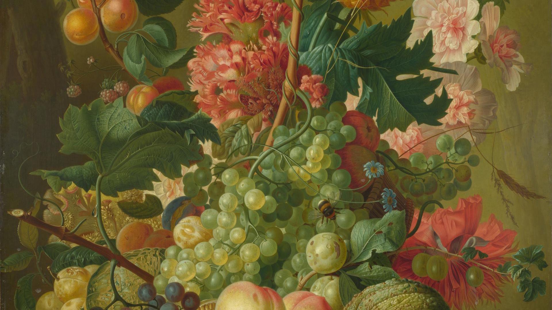 Fruit and Flowers by Paulus Theodorus van Brussel