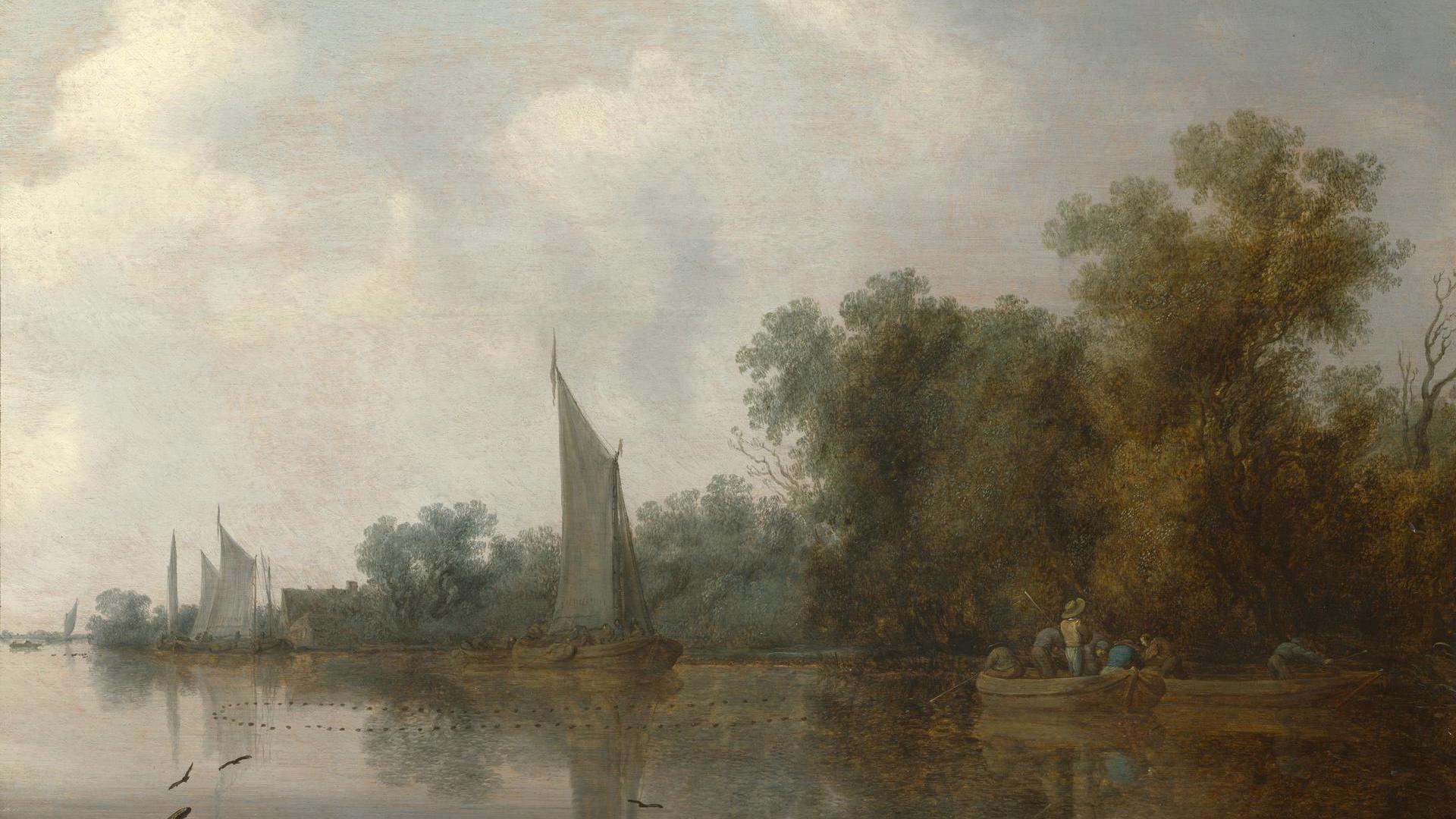 A River with Fishermen drawing a Net by Salomon van Ruysdael