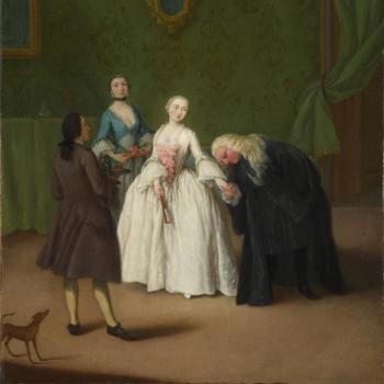 A Nobleman kissing a Lady's Hand