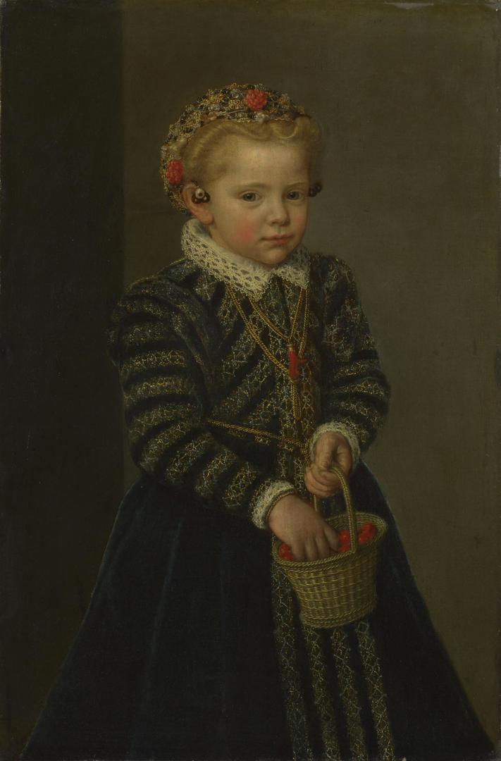 A Little Girl with a Basket of Cherries by Follower of Marten de Vos