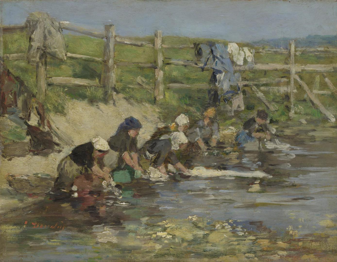Laundresses by a Stream by Eugène Boudin