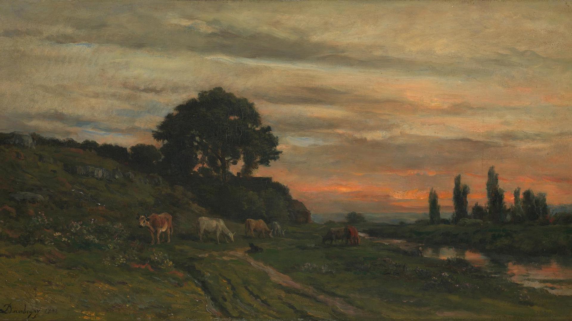 Landscape with Cattle by a Stream by Charles-François Daubigny
