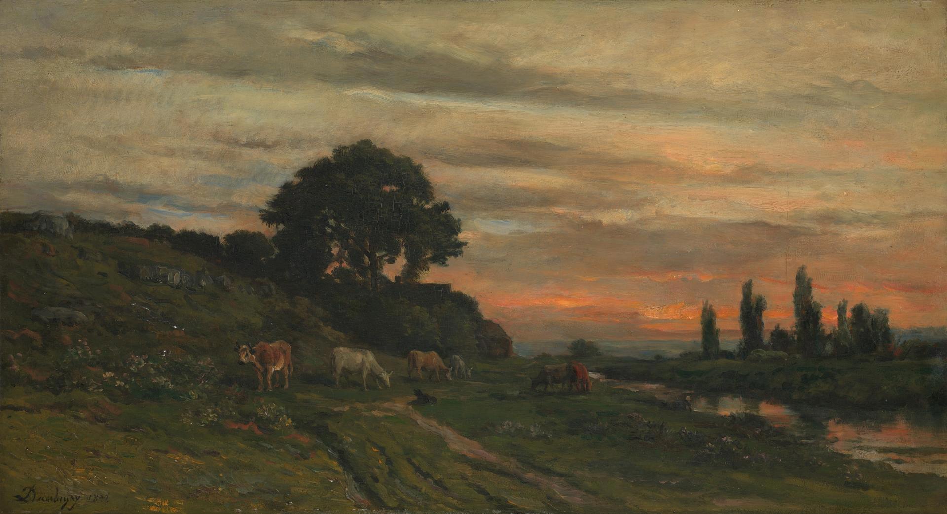 Landscape with Cattle by a Stream by Charles-François Daubigny