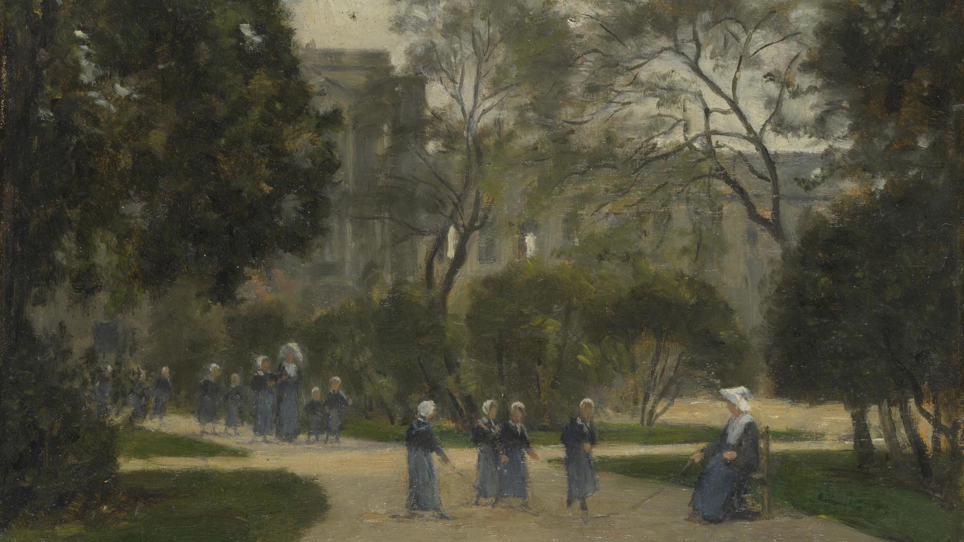 Nuns and Schoolgirls in the Tuileries Gardens, Paris by Stanislas-Victor-Edmond Lépine