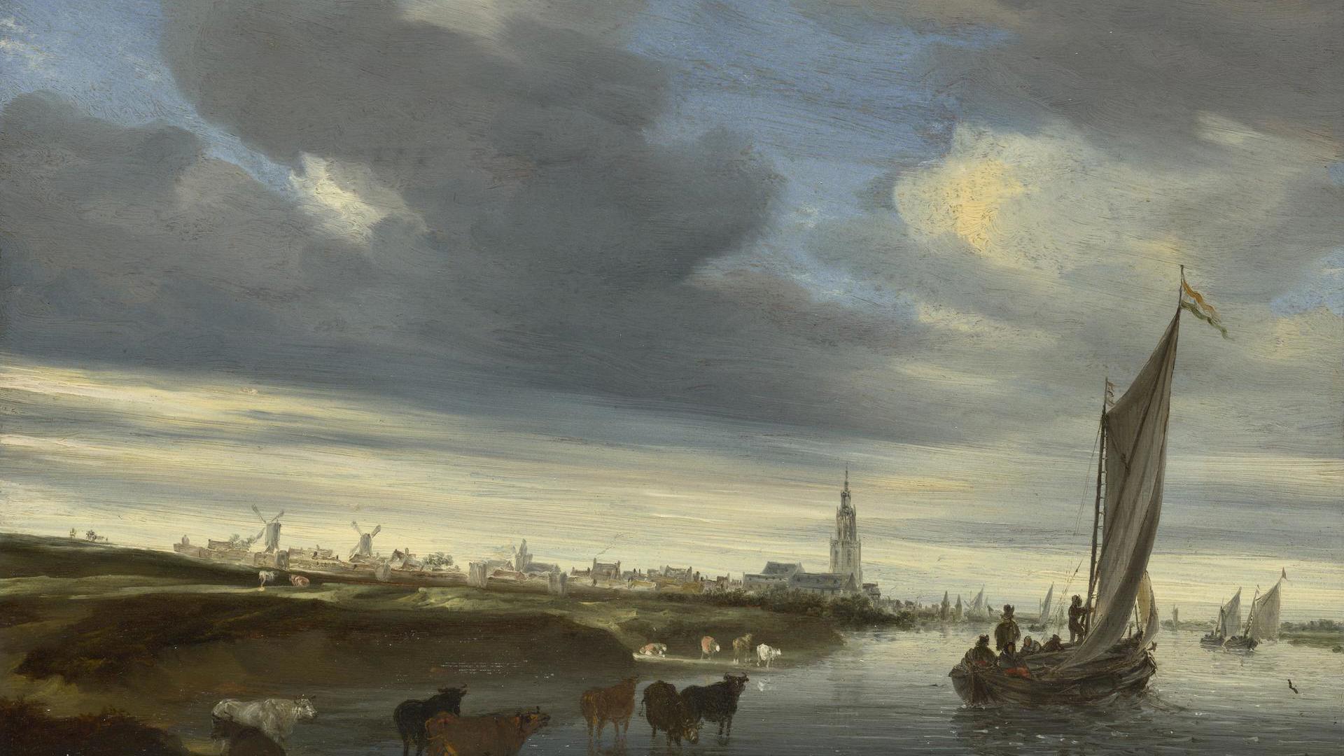 A View of Rhenen seen from the West by Salomon van Ruysdael
