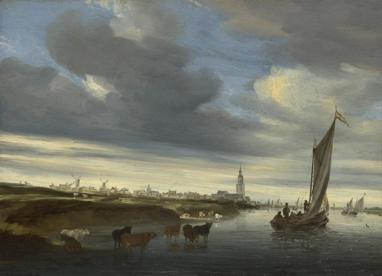 A View of Rhenen seen from the West by Salomon van Ruysdael